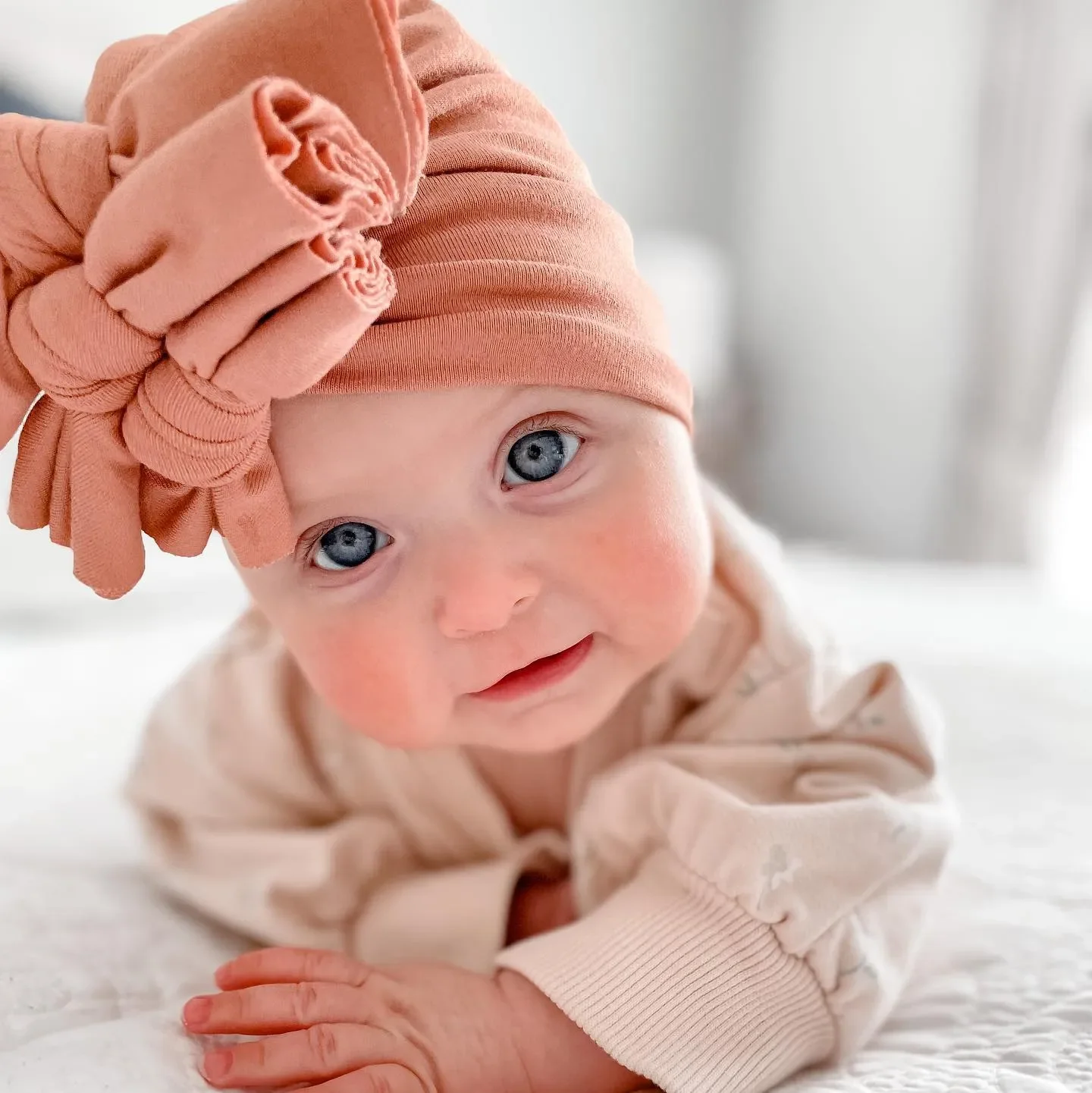 Solid Rayon Double Layers Baby Turban Hats Soft Flower Print Folded Triple Tie Knotted Caps Newborn Beanies Bonnet Headwraps