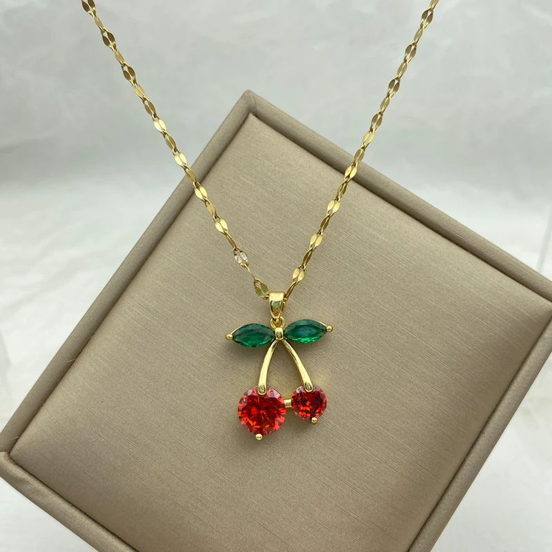 Collana Tennis Con Ciondolo Ciliegia In Cristallo Rosso E Zirconi - Catena Oro