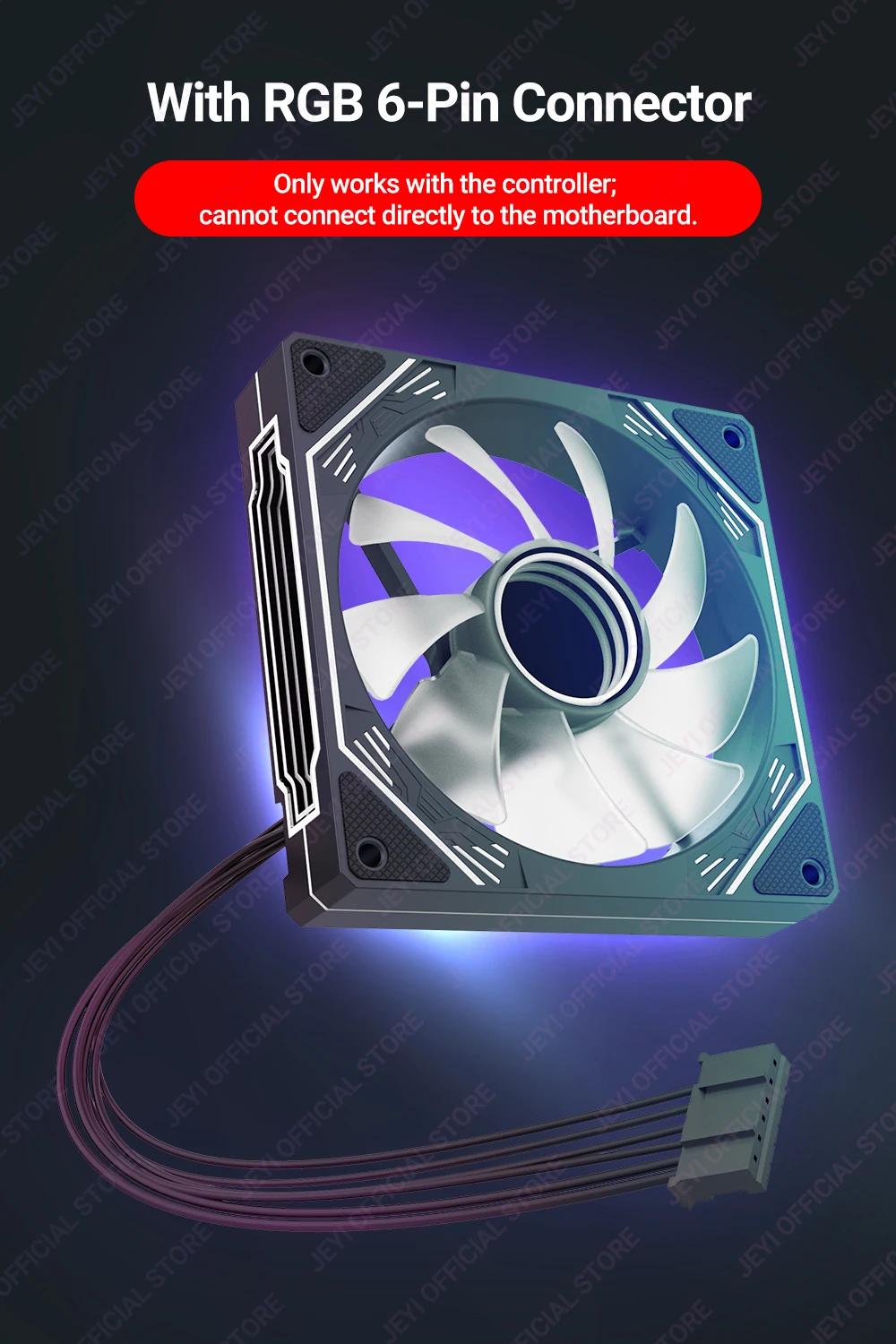 JEYI RGB-Lüfter, 120 mm, Computergehäuse, Hochleistungs-Lüfter-Set, 6-poliger PC-Lüfter, Kühler, leiser Kühler mit ARGB-Controller – Detail 6