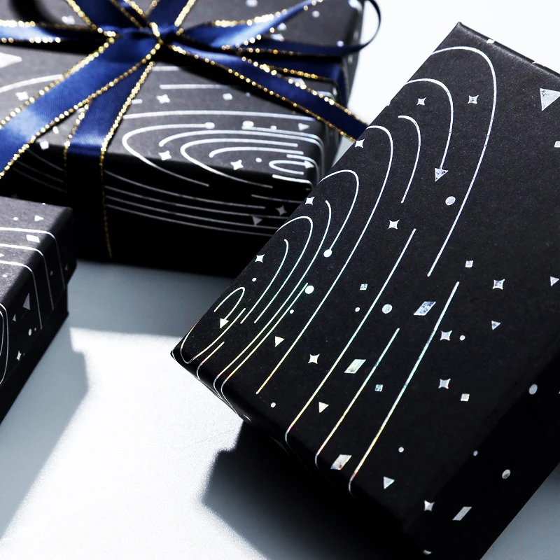 Multi Size Square Ribbon Jewelry Box With Ring Earring Necklace Bracelet Charm Black Jewelry Kraft Paper Gift Packaging Box