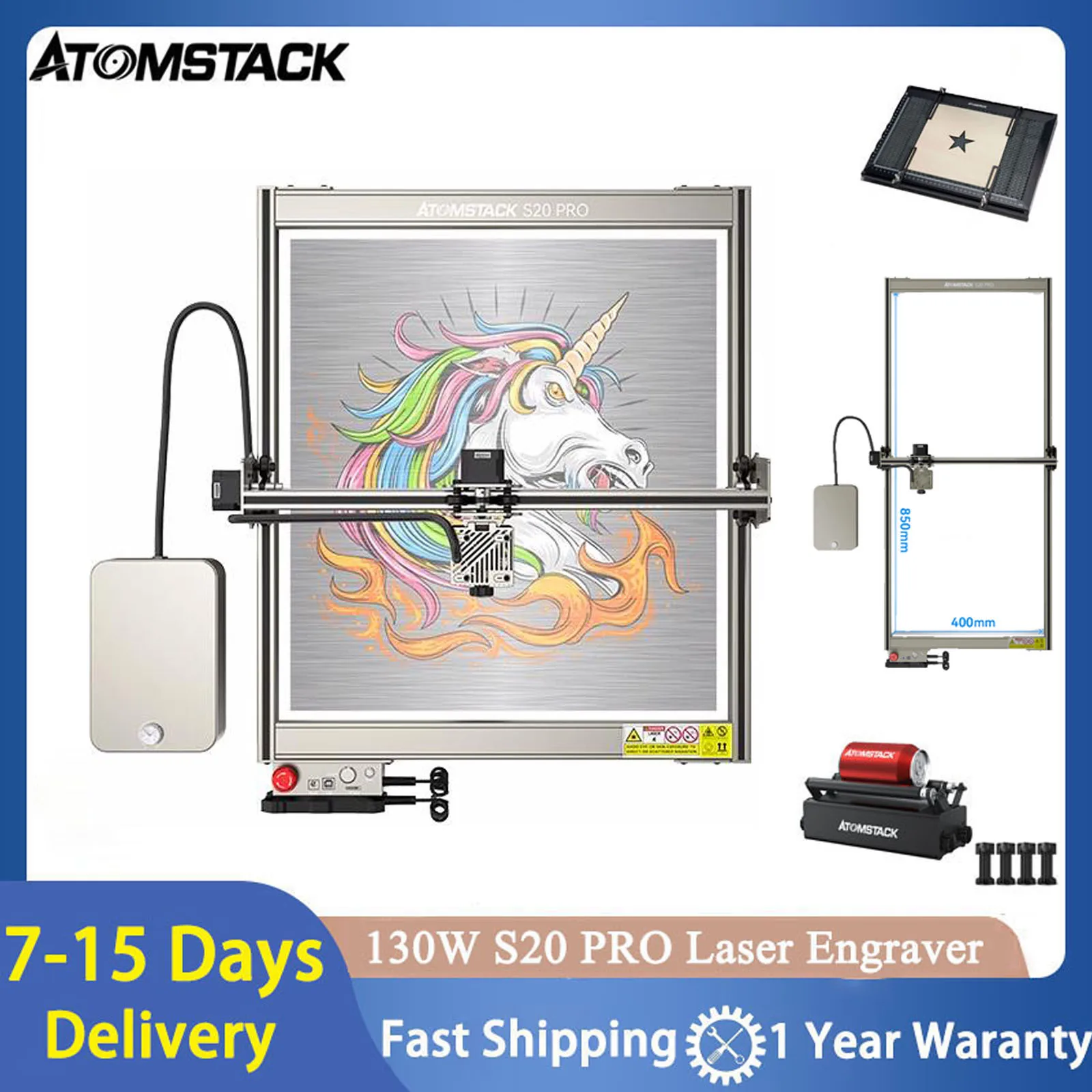 ATOMSTACK X20/A20/S20 PRO Laser Engraver CNC 130W Power Laser Engraving Machine Support Color Art Engraving Built-in Air Assist