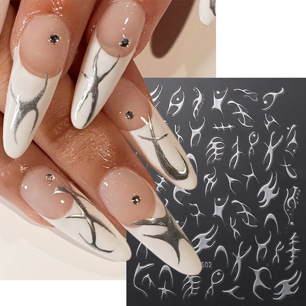 3D Silver Flame Nail Sticker Gold Bronzing Decals