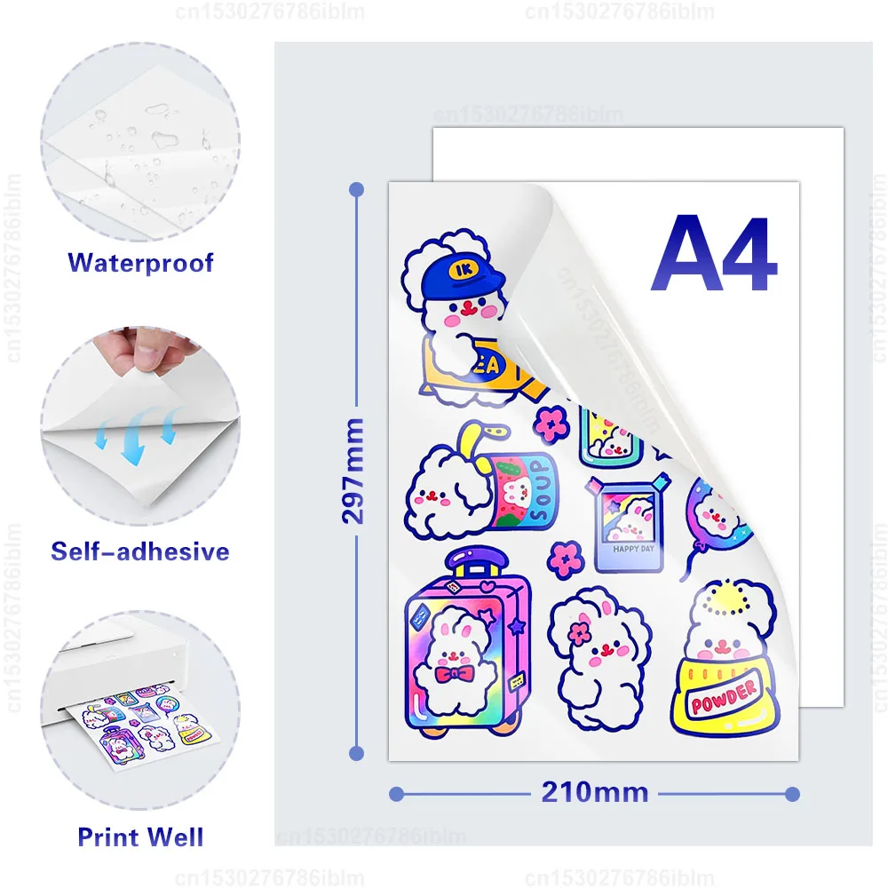 10 시트 접착제 인쇄용 비닐 스티커 용지 A4 투명 광택 흰색 홀로그램 복사 용지 잉크젯 프린터 용 DIY 공예