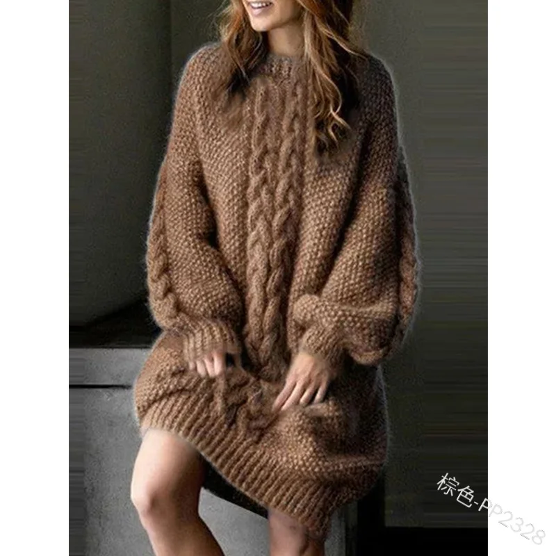 New Autumn And Winter Women's Fashion Long Sleeves Pure Color Casual O-neck Knitting Sexy Outfits Sweater Dress Pullovers cardigan