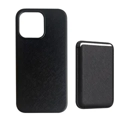 High - End Business Minimalist Saffiano Leather MagSafe Card Wallet Case - iPhone 15 Plus (Case and Card wallet)