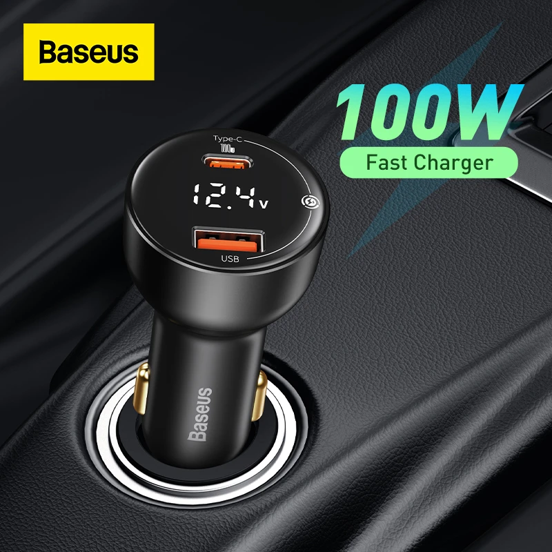 Baseus デュアルポートusbカーチャージャー 100w タイプc 急速充電 デジタルpps Qc Pd 3 0 携帯電話用 Iphone 13 12 Xiaomi用充電器 車の充電器 Aliexpress