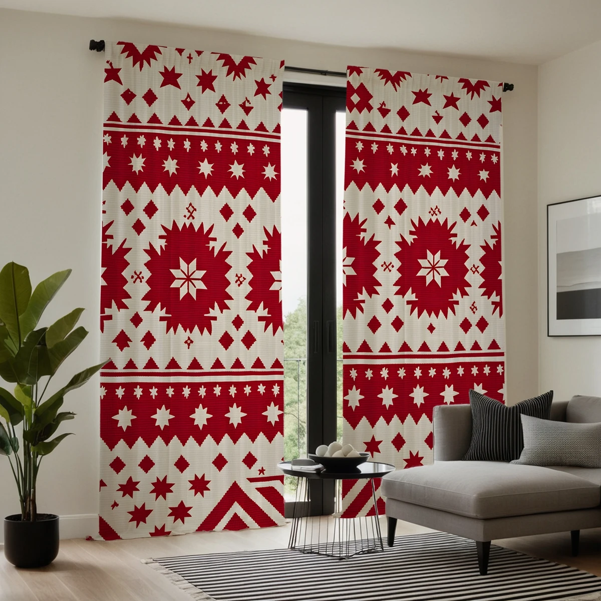 2pcs HD Christmas New Year plaid decorative curtain Red tie digital printed curtain Home Decoration style Decoration living r 4