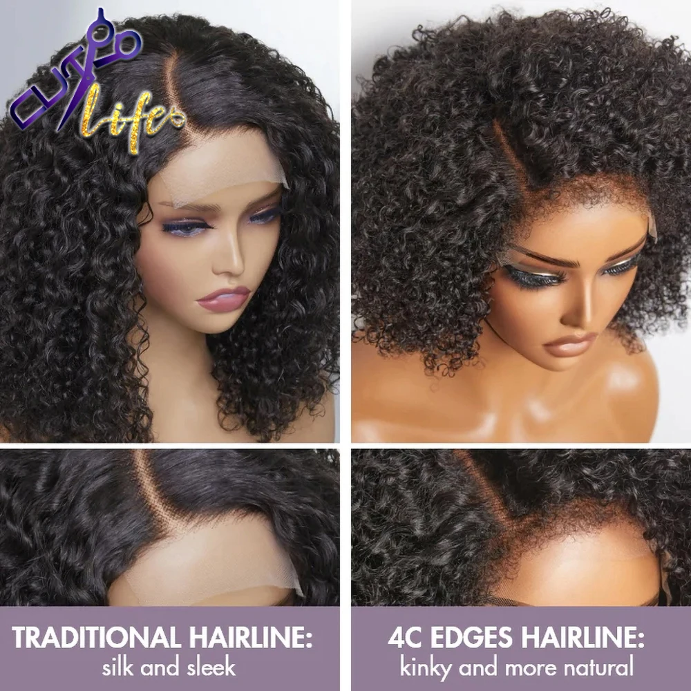 4x4 Wear And Go Glueless Human Hair Wig 4C Edges Jerry Curly Side Part Short Bob Wig Natural Hairline Ultra Natural Hairline