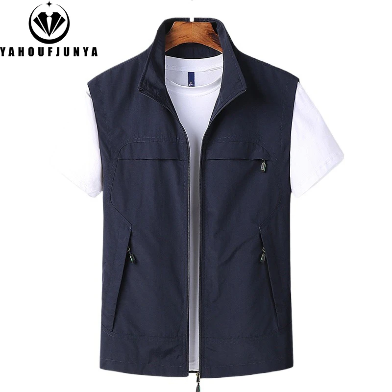 Veste sans manches homme été 2025 - Col montant respirant avec poches multiples pour loisirs outdoor