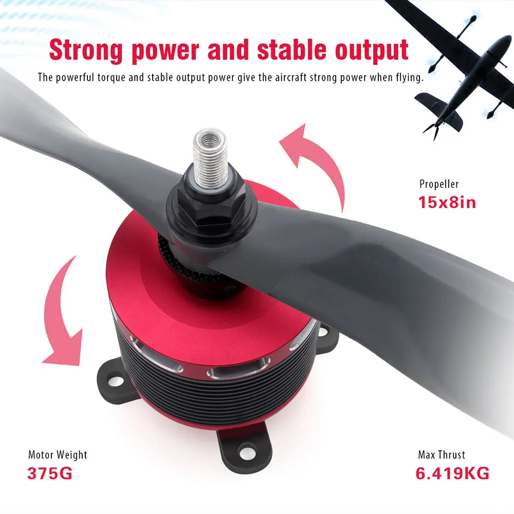 Moteur brushless 250KV pour drone FPV avec hélice, câbles de puissance et connecteurs dorés.