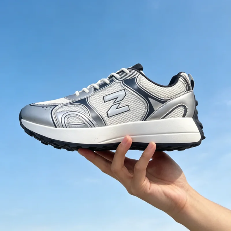 Spring and Autumn 2026 New Couple Shoes, Large Sizes 39-45, Men's and Women's Shoes, White, Silver, Black, Gray, Thick-Soled Casual Shoes, Trendy Versatile Sneakers, Comfortable Running Shoes for Men 5