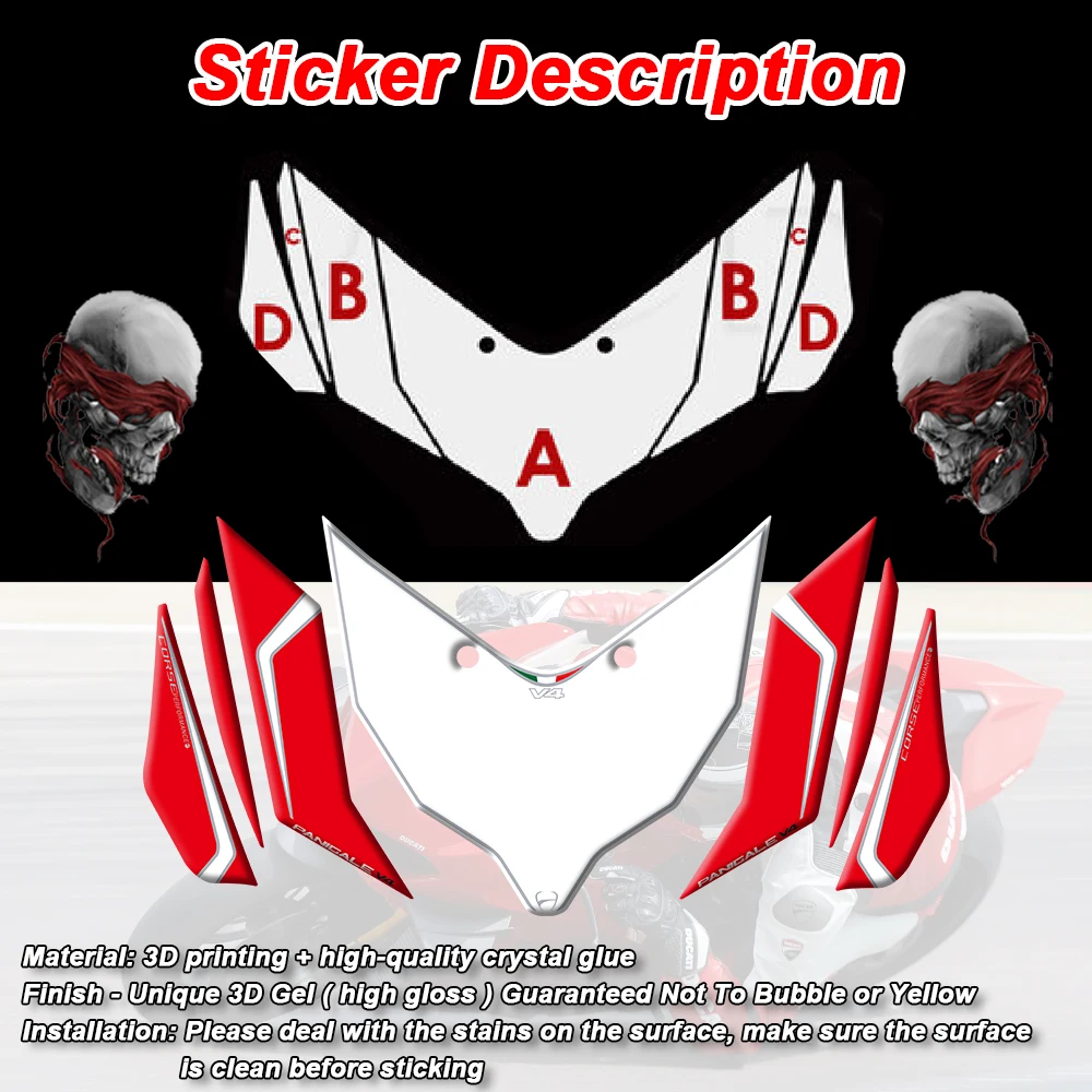 

High quality Motorcycle Front Fairing Motor Number Board 3D Gel Protector Sticker For Ducati Panigale V4 / S 2018 2019 2020 2021