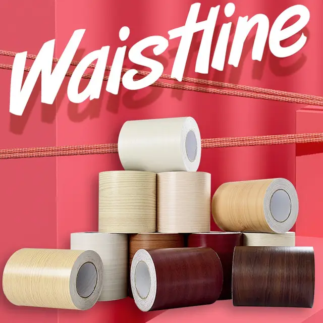10M/Roll Home Decor Windowsill Waist Line Wallpaper Door Frame Wood Grain Waveguide Line PVC Self-adhesive Skirting Line 3