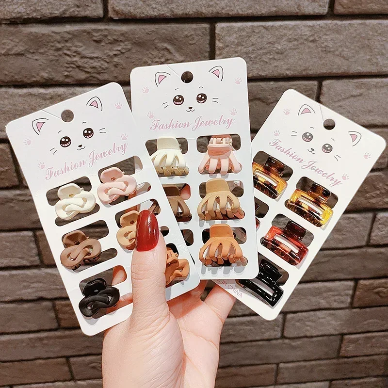 6pcs 서리로 덥은 작은 머리 발톱 여자 여자 앞머리 머리핀 캔디 컬러 기하학 머리 사이드 클립 미니 발톱 머리 발톱 클램프 선물