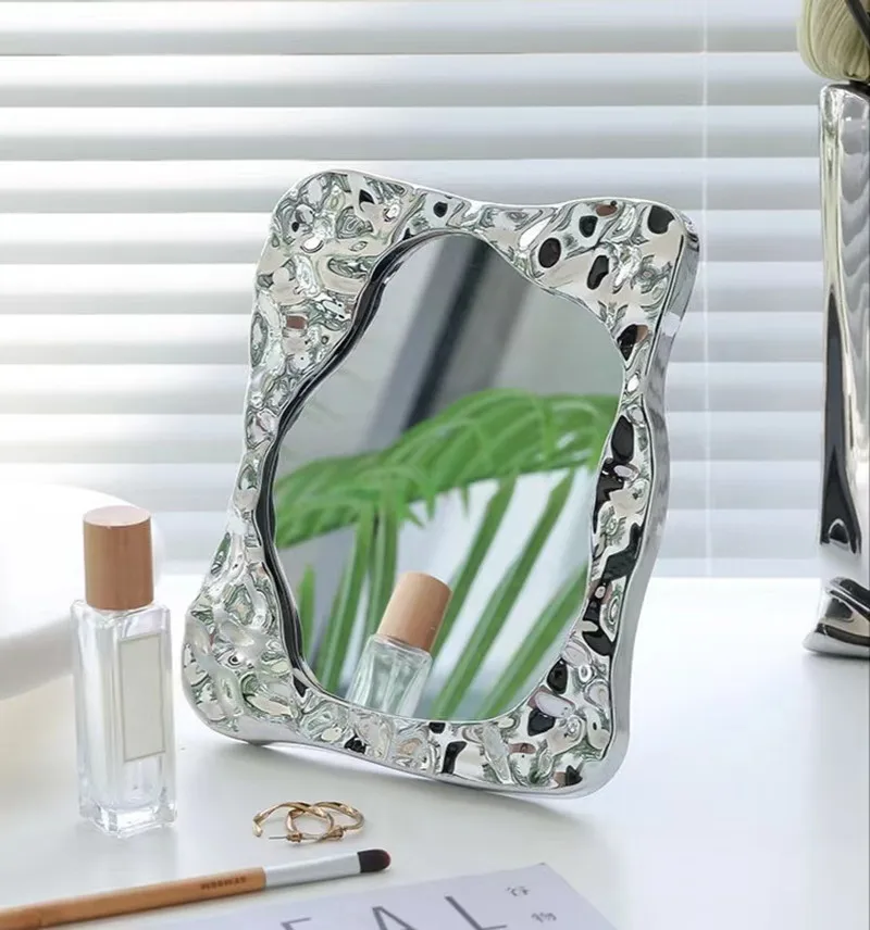 전기도금된 여성용 개인 화장 거울 불규칙한 모양의 미용 거울 탁상용 거울 휴대..