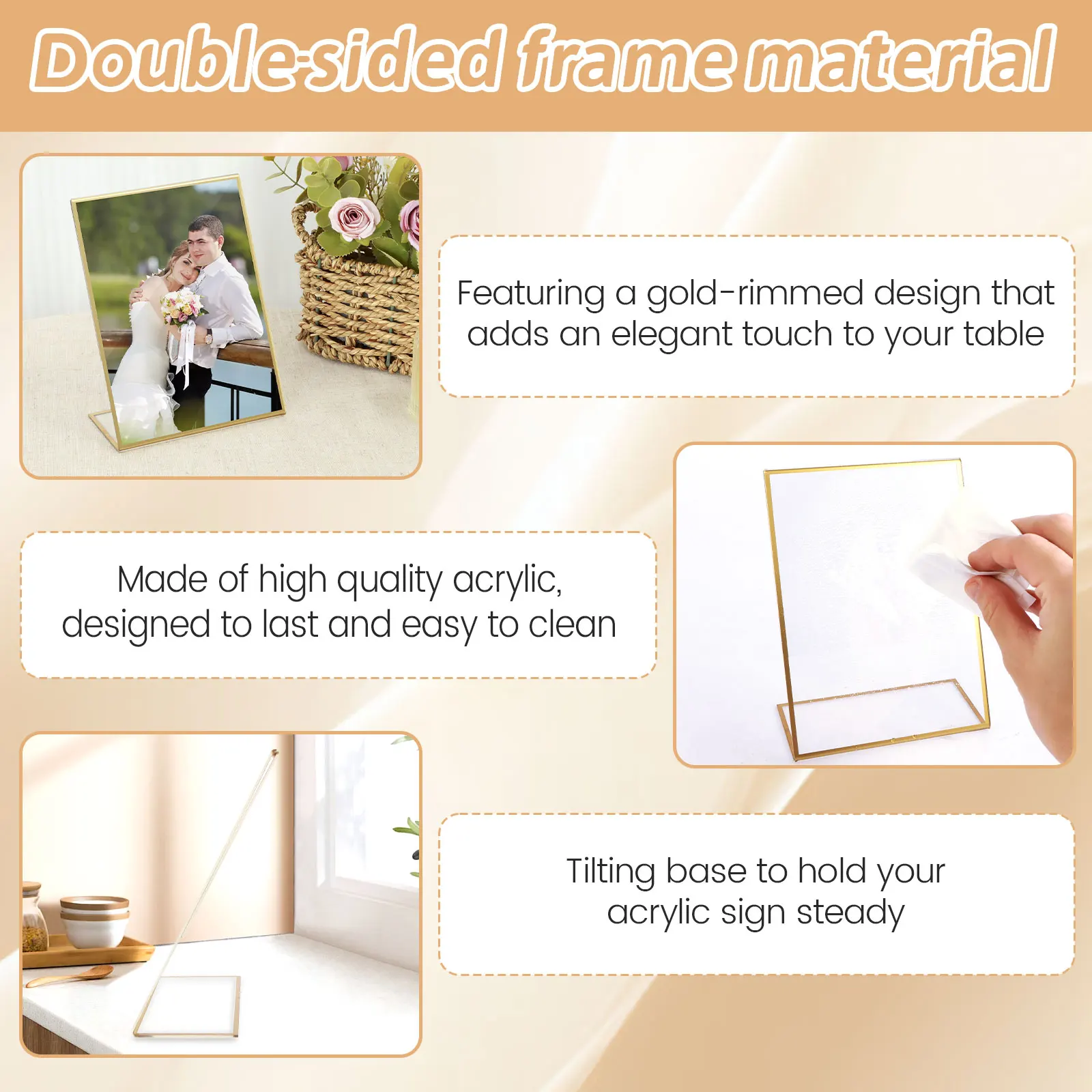 Place Card Holders Acrylic Sign Holders Gold Borders Acrylic Sign Holder Picture Frame Display Stand Clear Paper Holder Table Number Menu Stands for Wedding Restaurant