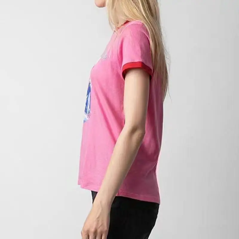 

Женская футболка с коротким рукавом, повседневная спортивная футболка из чистого хлопка с круглым вырезом и буквенным принтом в виде крыла, Новинка лета 2024