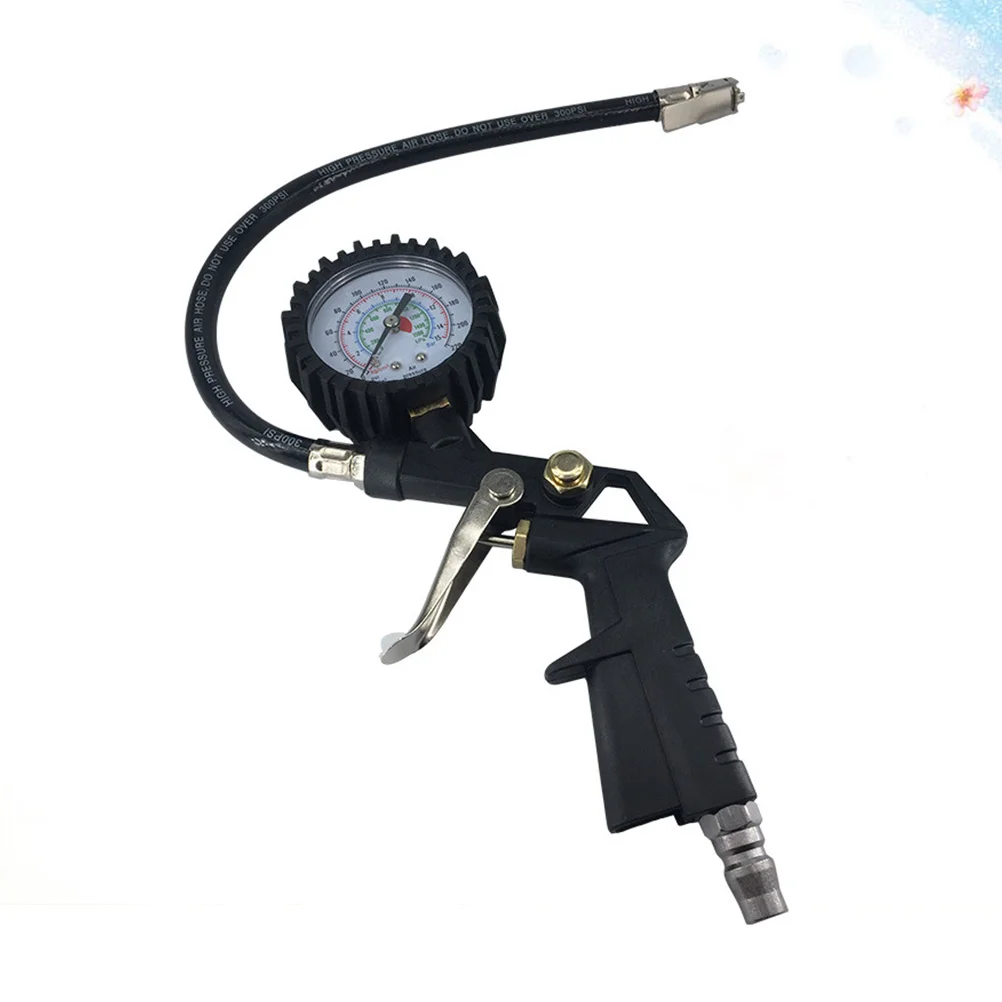 

Car Motorcycle Multi-functional Tire Pressure Meter Air Inflator Decompression Tool for Truck Motorcycle Car Black