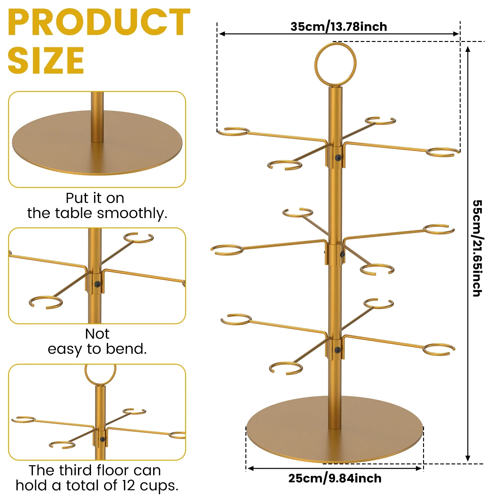 3 Tiers Cocktail Tree Stand 12 Holders Wine Glass Display Stand Metal Red Wine Cup Stand Rack for Cocktails Champagne Red Wine 4