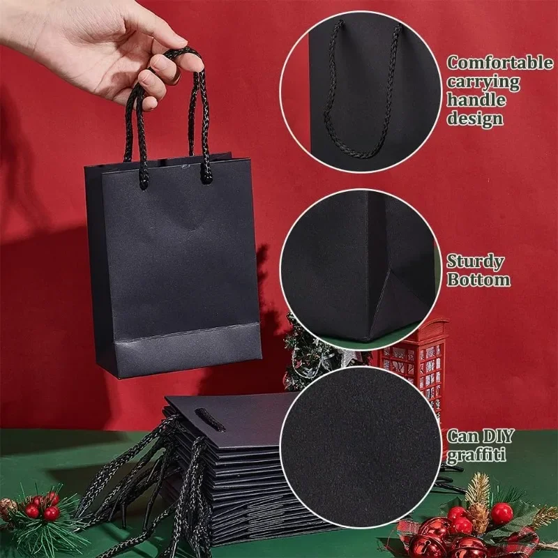 10 Pcs Thickened Kraft Paper Bags Black Paper Gift Bags Shopping with Handles Recyclable Goody for Gift Birthday kraft paper gift bags