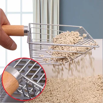 Cat Litter Scoop Stainless Steel Cat Litter Shovel Wooden Handle Sand Scoop for Cats Toilet Cleaning Cats Scoops Pet Supplies