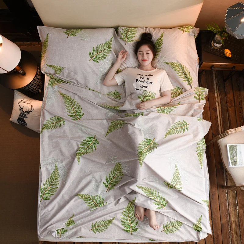 순면 여행 호텔 방오 수면 침낭 싱글/더블 야외용 부드럽고 변색 방지 내구성 편안함 온도 조절 기능