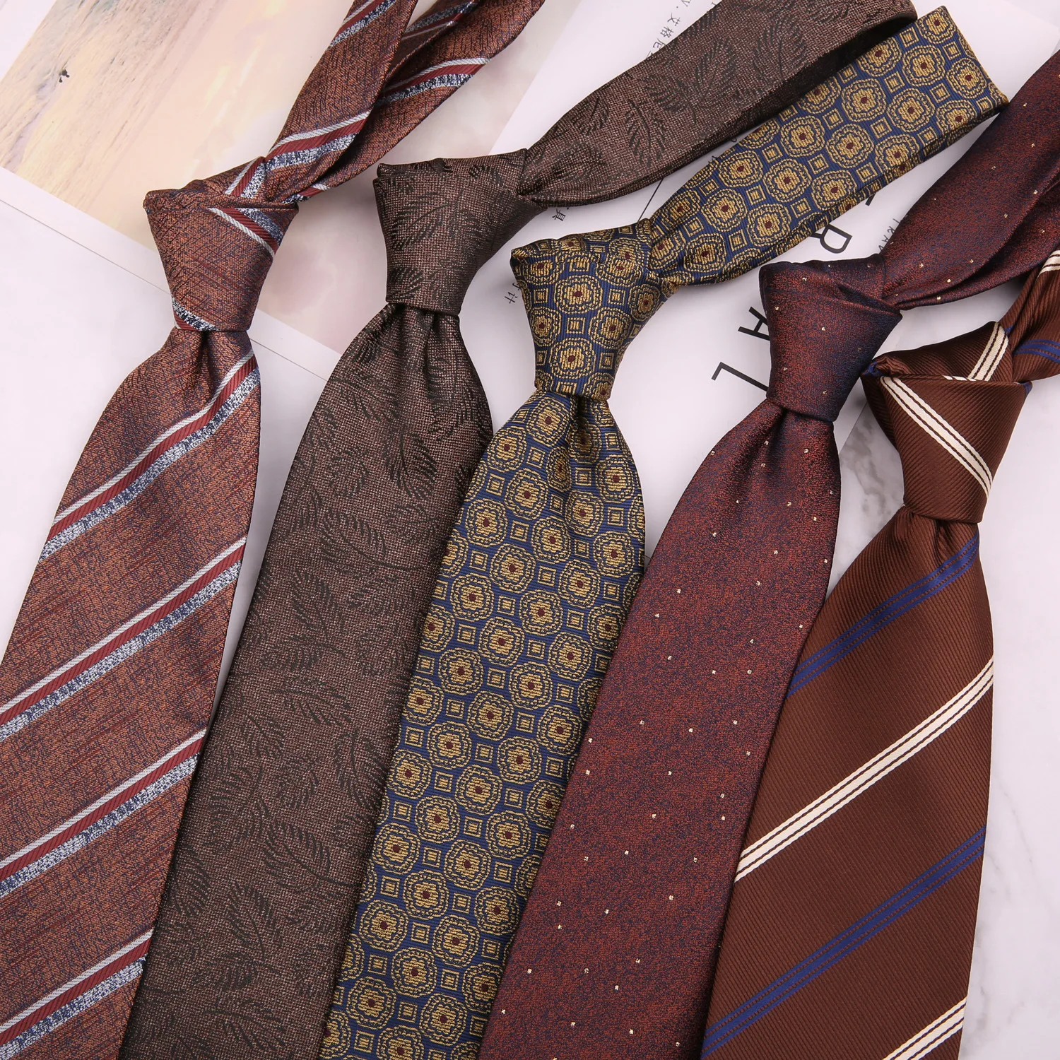 Linbaiway Men\'s Formal Suit Ties Male Business Brown Groom Polyester Striped Hand-made Neckties for Wedding Party Neck Tie