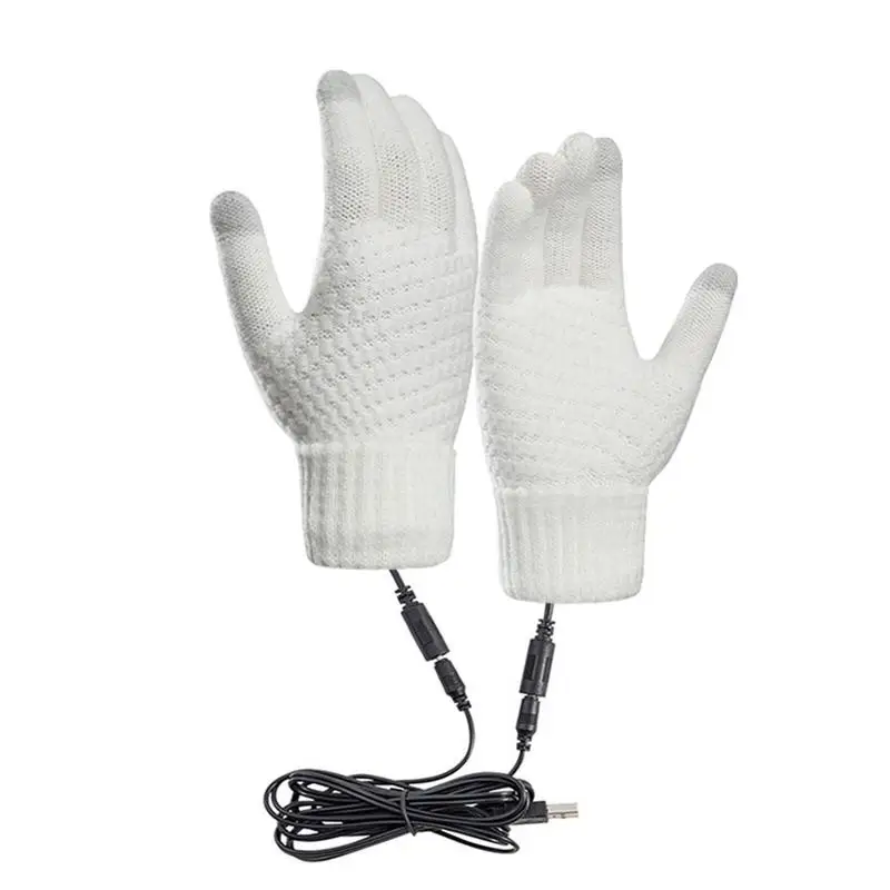 

Heated Gloves For Men Velvet USB Powered Mittens Winter Hands Warm Gloves Touchscreen Jacquard Knitted For Outdoor