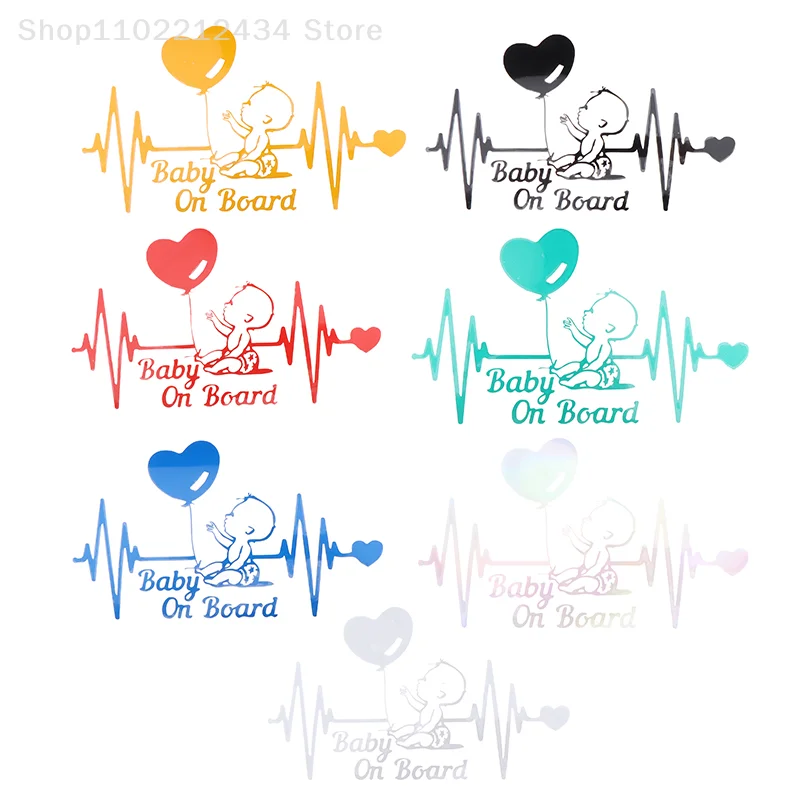 

ECG Shape Baby On Board Car Sticker Kids In Car Reflective Laser Stickers Car Body Door Window Vinyl Decals Auto Styling