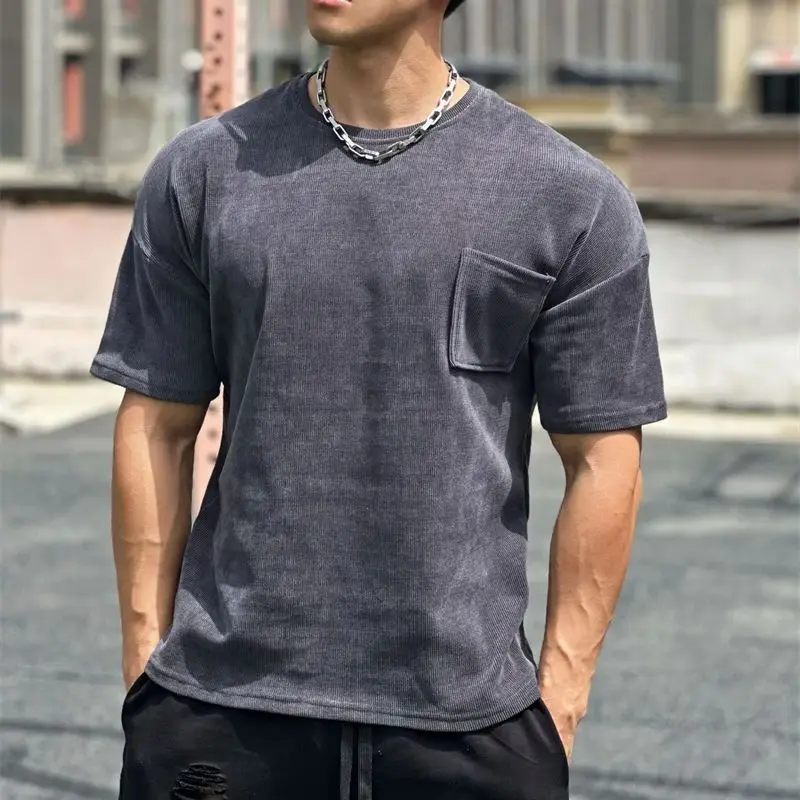 

Streetwear Outdoor casual Loose men's T-shirt Crew neck short sleeve top Fashion pocket T-shirt menswear