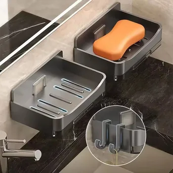 Mensola per sapone da bagno senza chiodi, portasapone da parete, portasapone, doppio drenaggio, accessori per il bagno 1