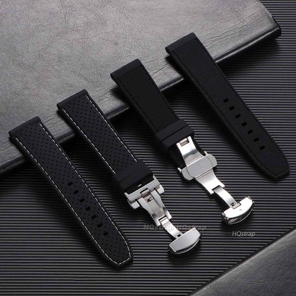 Silicone Sport Watch Strap with Butterfly Buckle - Breathable Waterproof Wristband