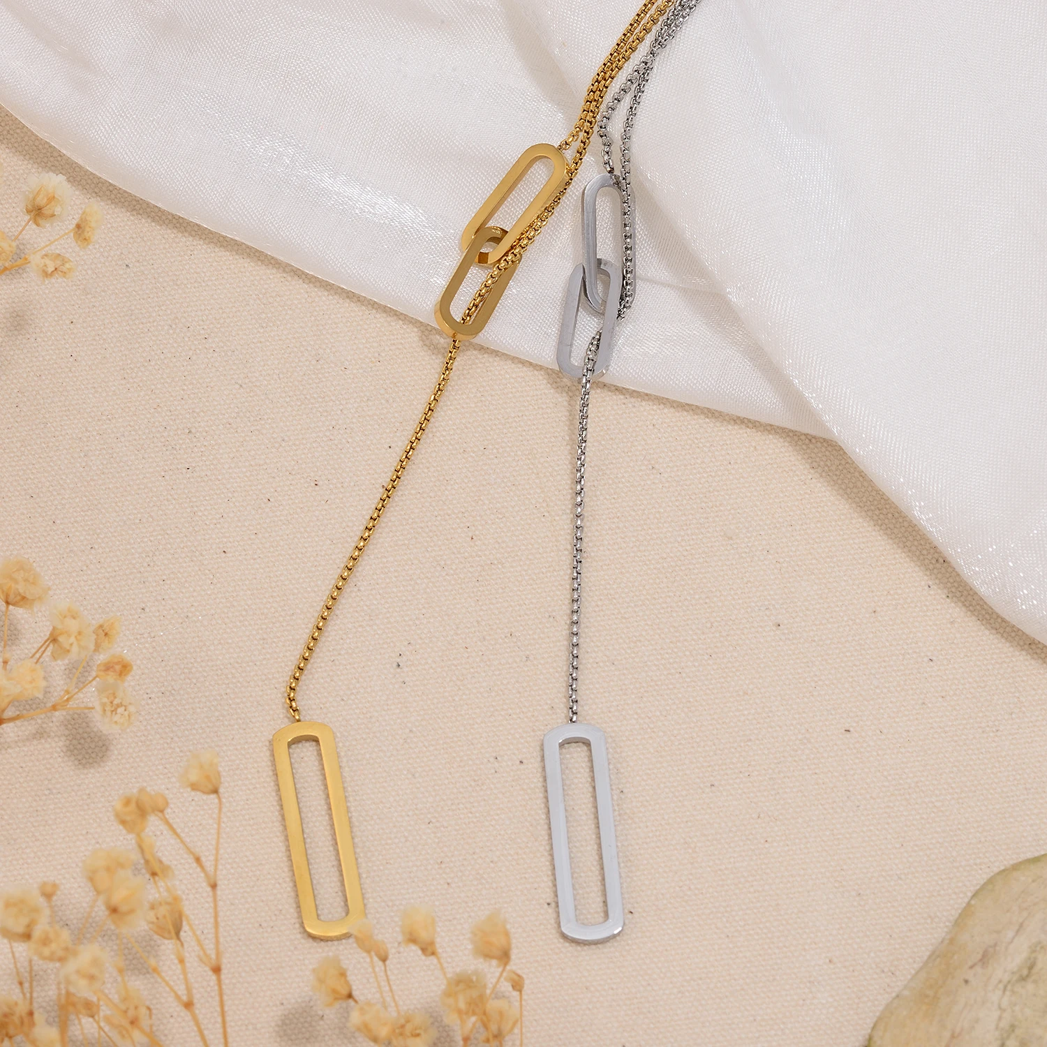 Elegant 18K Gold Plated Long Necklace with Delicate Pendant - Hypoallergenic Stainless Steel Chain