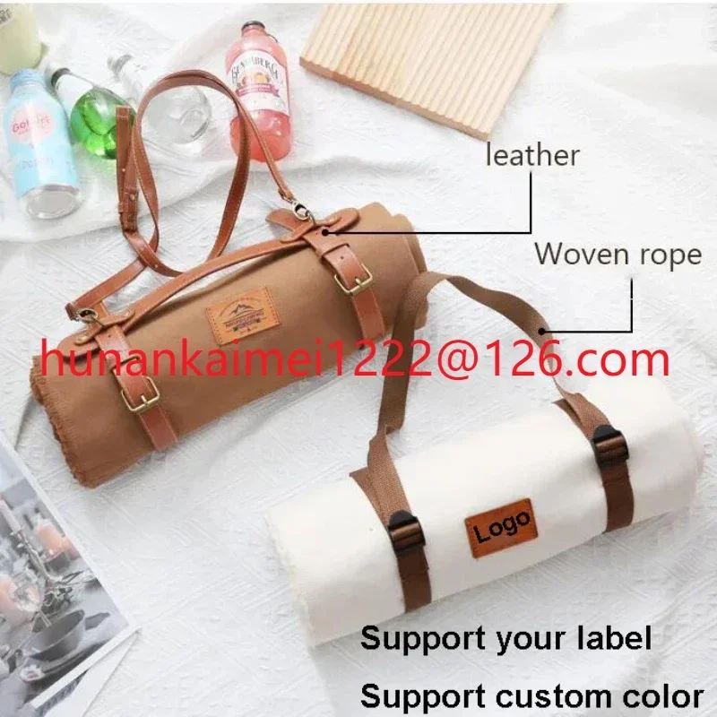 

Outdoor Camping Beach Portable Foldable 100% Cotton Roll Up Picnic Mat Blanket With PVC Waterproof Mat