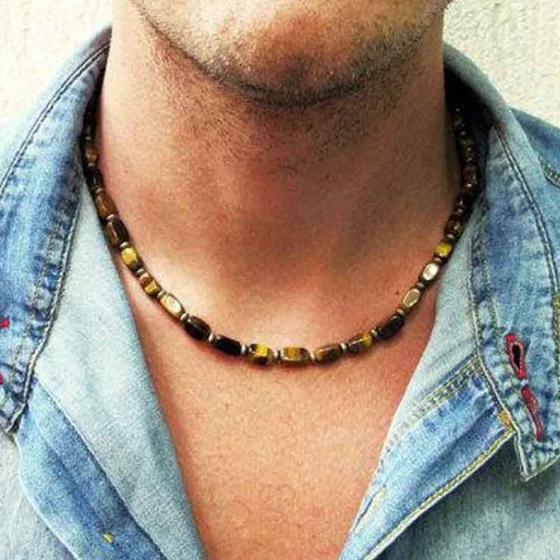 Mens Tiger Eye Necklace, Mens Beaded Necklace, Gemstone Necklace