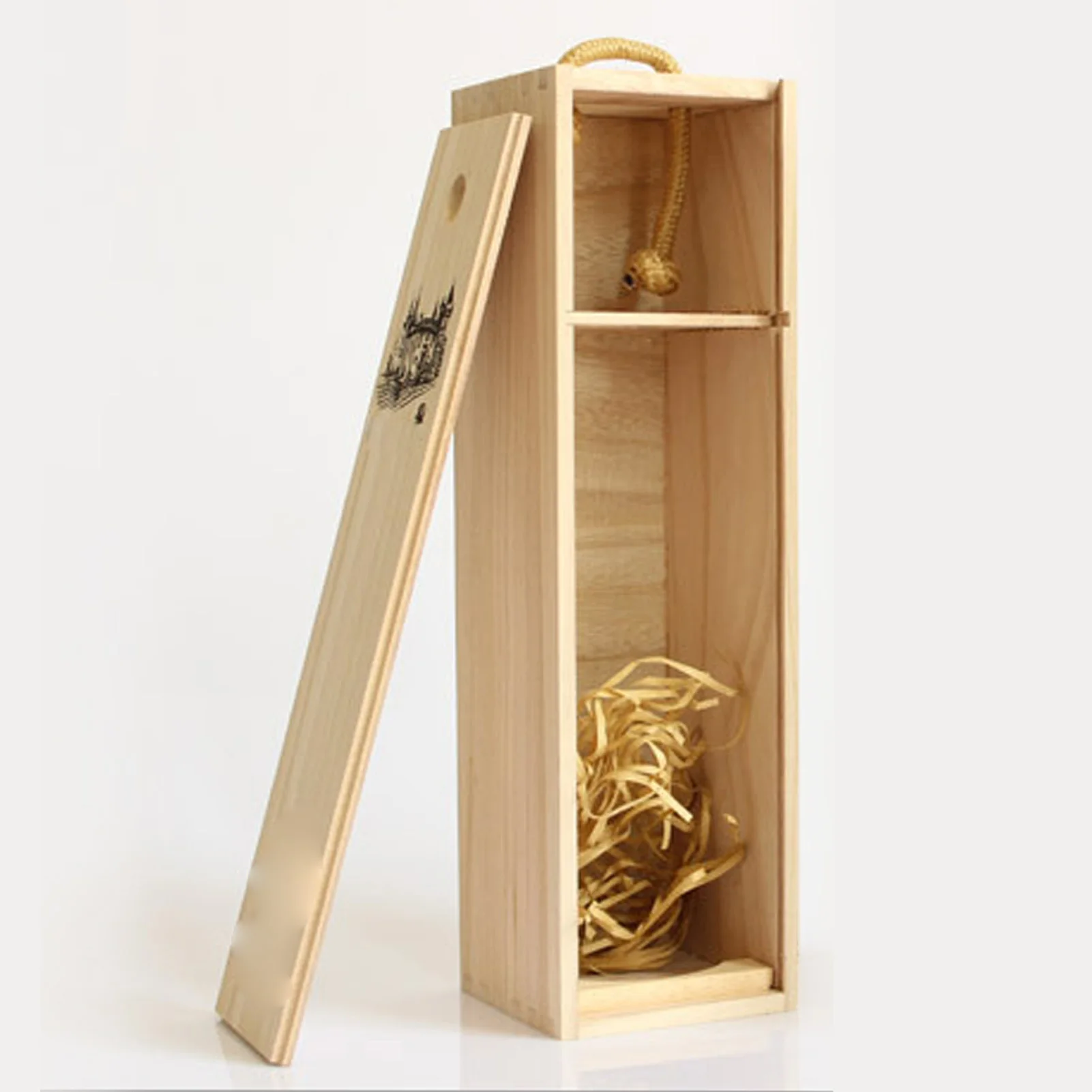 Single Bottle Wooden Wine Box with Lid Decorative Wood Grain Reusable Wine Storage Box Single Wine Bottle Box Holder