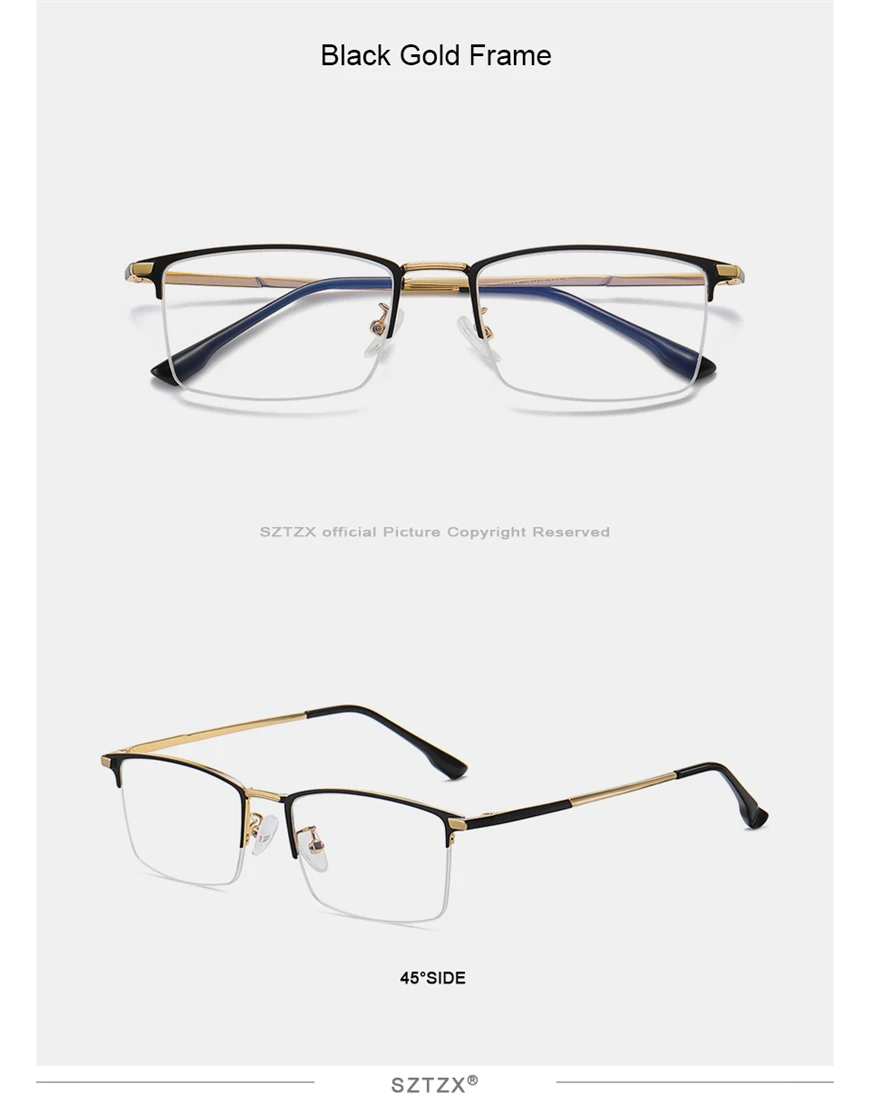 SZTZX Männer Business Halbrahmen Lesebrille Photochrome Anti Blue Ray Myopie Brille Hyperopie Brillen Rahmen – Detail 16
