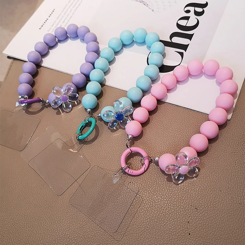 

Mobile Phone Lanyard Frosted Beads Crystal Flower Lanyard Short Hand-beaded Wrist Pendant Lanyard Phone Anti-lost Portable Chain