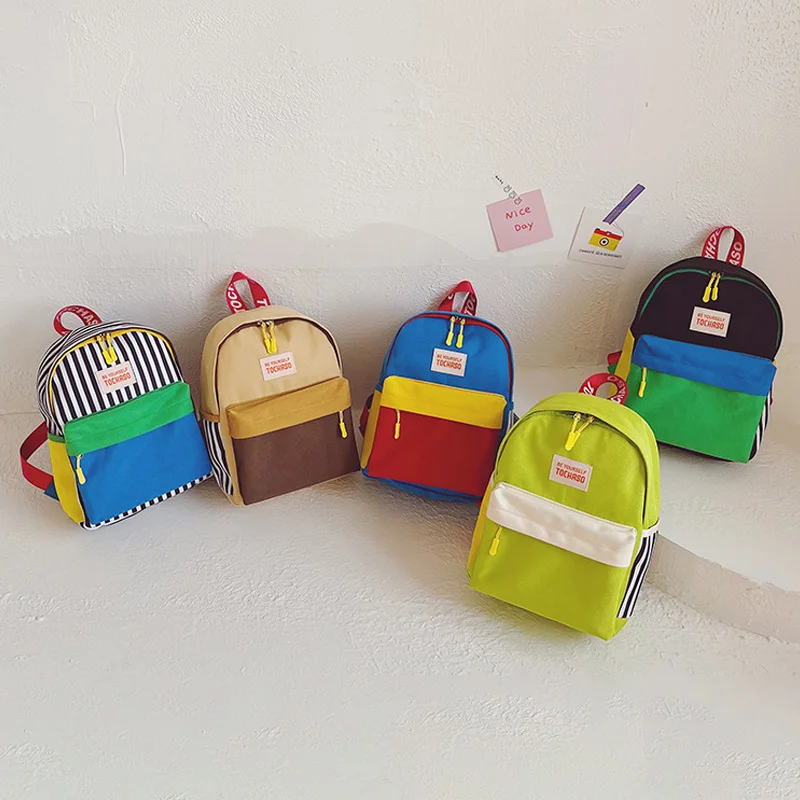 Kinder Reiß verschluss Rucksäcke koreanische Licht tragbare Kindergarten Schult asche Patchwork Farbe Kinder Leinwand Rucksack für Mädchen Jungen Taschen