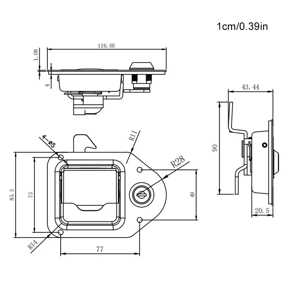 RV Toolbox Handle Latch Rv Motorhome Accessories Lock Stainless Steel Paddle Lock For Trailer Door Black Silver