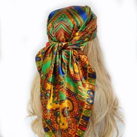 New 90*90cm Retro Brand Women Silk Scarf Bandanna Fashion Bohemian Pattern Square Hijab Lady Wrap Headband foulard muffler 3