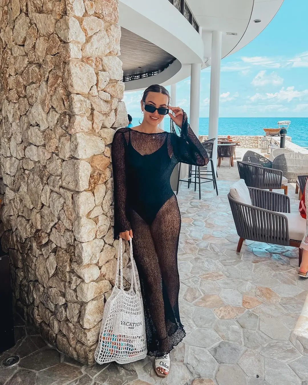Beach Cover Up Outfits For Women Summer Holiday Party Beach Dress Backless See-Through Oversized Crochet Dress Swimwear