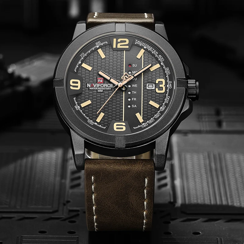 NAVIFORCE Watches for Men Top Brand Casual Quartz Watch Mens Leather Waterproof Wristwatch Day and Date Clock Relogio Masculino