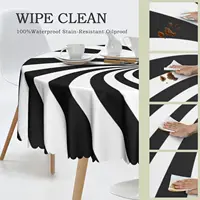 Nappe géométrique à rayures tourbillonnantes amusantes - Housse de table moderne noire et blanche lavable pour les fêtes 5