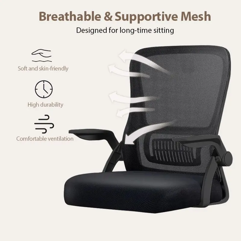 Office Chair, Ergonomic Desk Breathable Mesh Swivel Chair with Flip-Up Arms and Lumbar Support Computer for Home Office