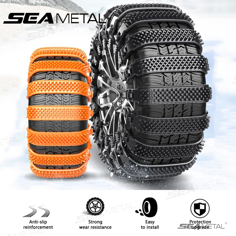 SEAMETAL 8pcs Car Snow Chains Driving SUV Off-road Outdoor Snow Tire Anti-skid Chain Thickened Tendon Winter Car Anti-skid Chain