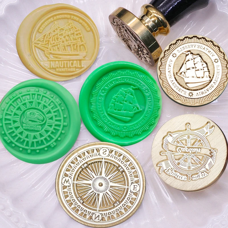 

1pc Navigation Series Seal Stamp, 1.18inch Retro Style Lacquer Seal Head With Handle, Craft Wax Seal Head For Envelopes, Wedding