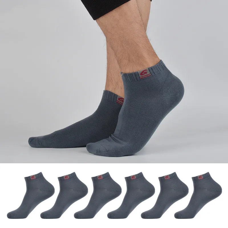 3107 6PCS Men’s Cotton Socks Low Tube Pure Color Deodorant Comfortable Casual Ankle Socks for Season Standard Sweat Absorption