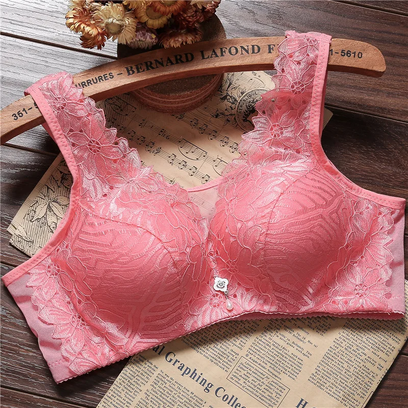  XMSM Full Figure Bras for Women Plus Size C/D/E Cup Ultra-Thin  Shaping Minimizer Bras Sexy Lace Wireless Bra Vest (Color : Light Pink,  Size : 44/100D) : Clothing, Shoes & Jewelry