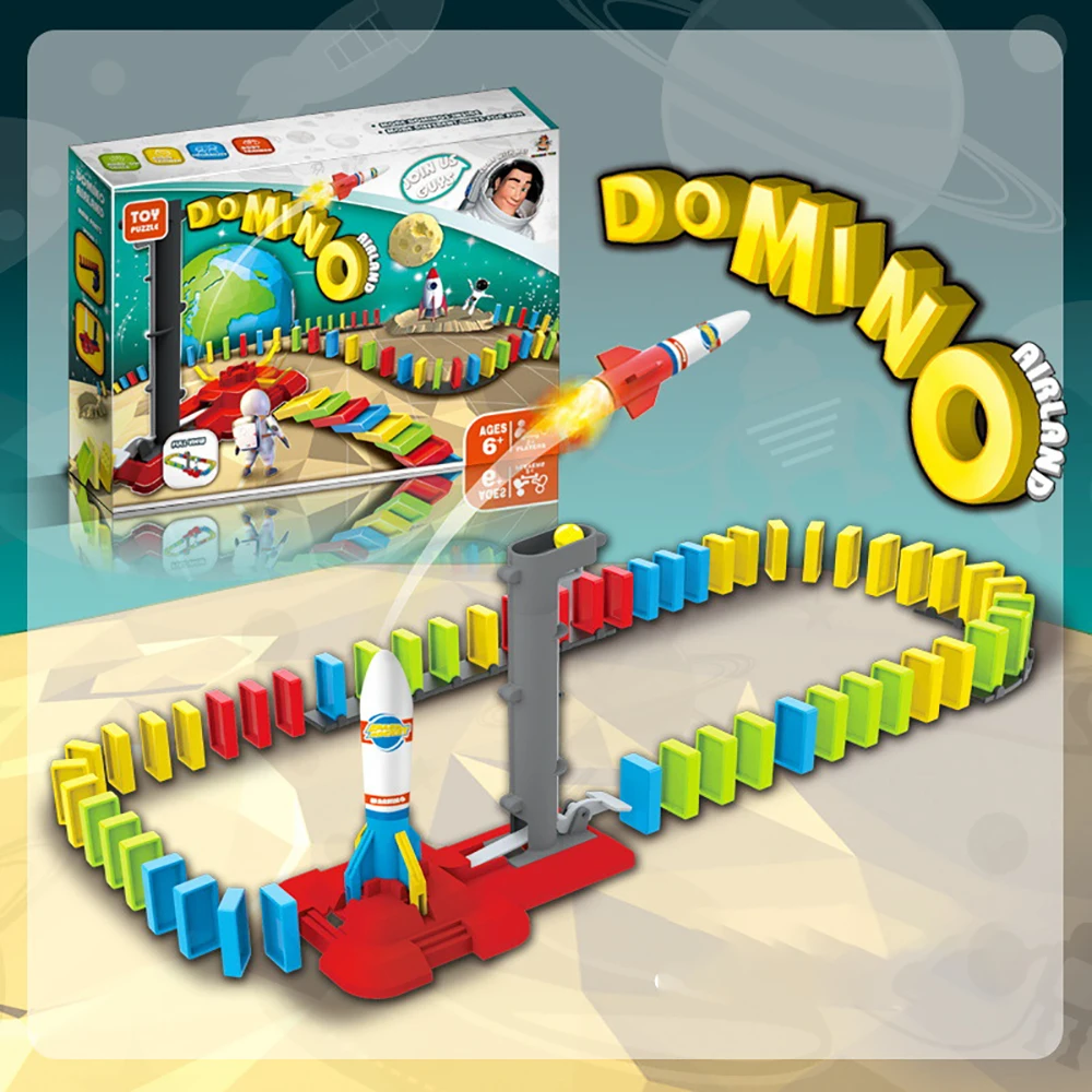 

2023 Interstellar Domino Tile Building Block Mechanism Aircraft Orbit Puzzle Children's Train Rocket Toys